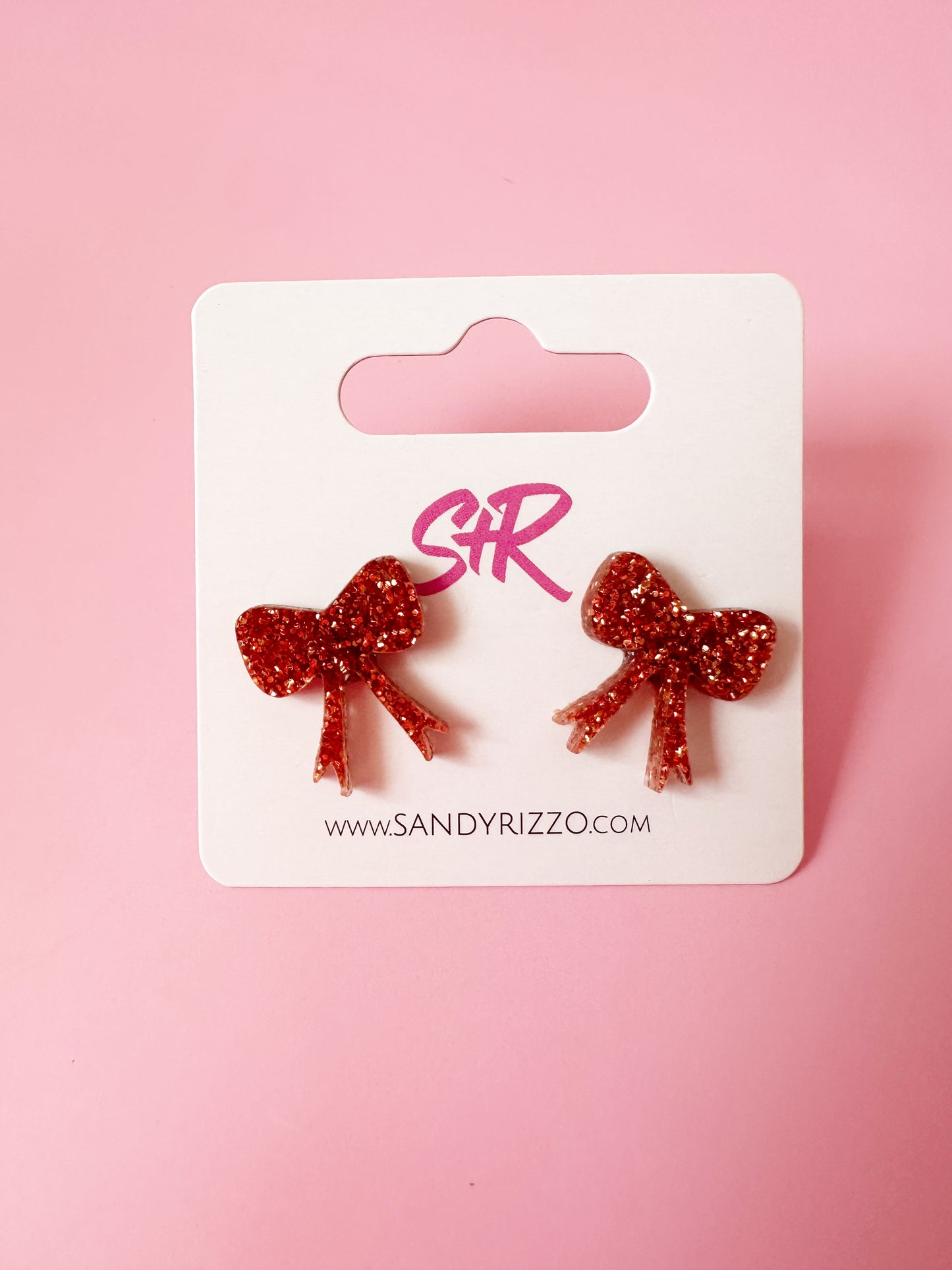 Copper Glitter Bow Stud