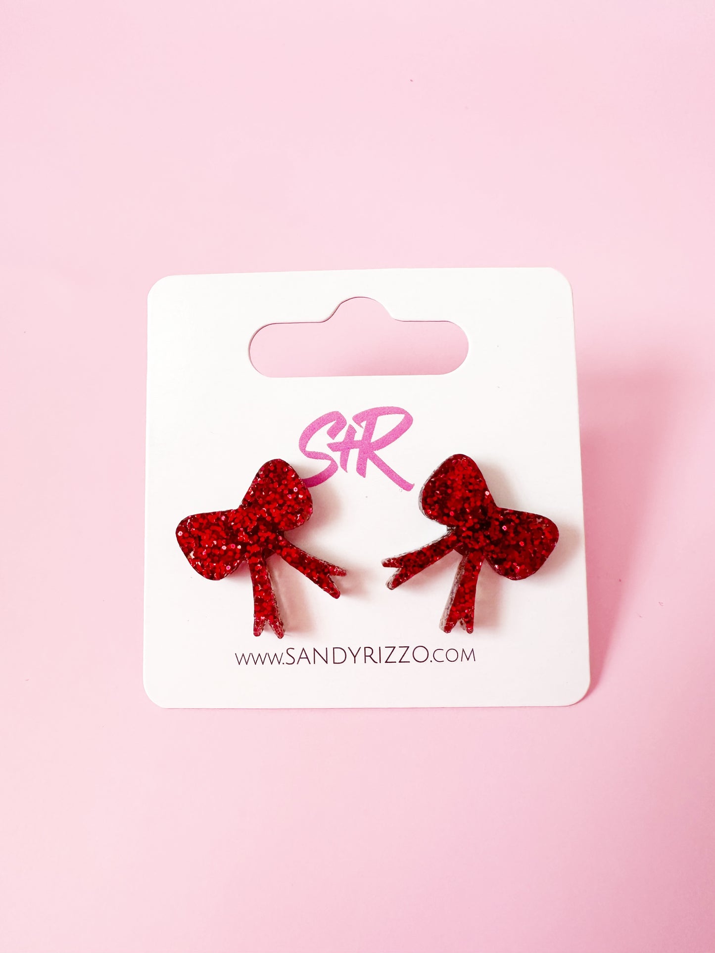 Red Glitter Bow Stud