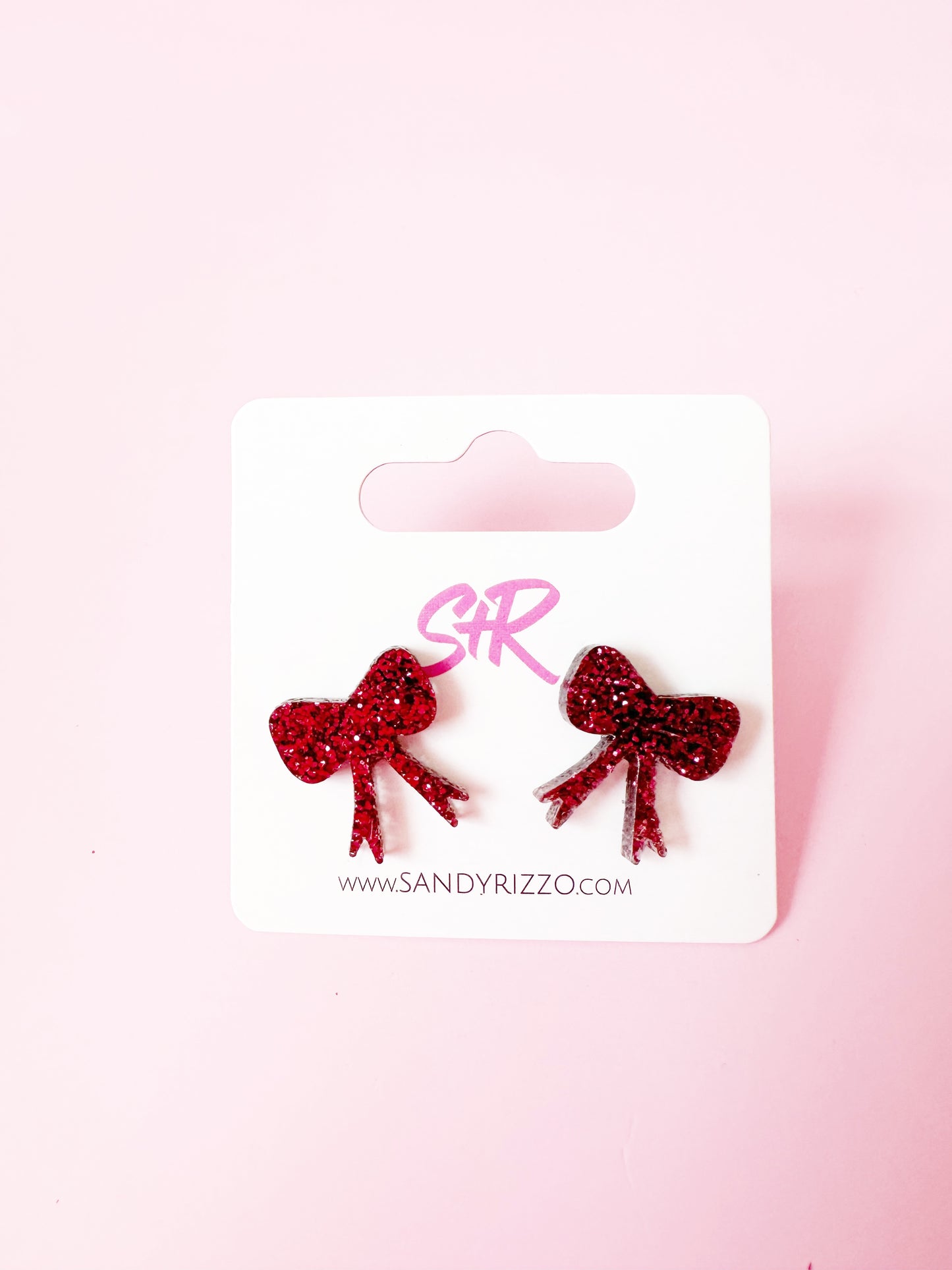 Red Glitter Bow Stud
