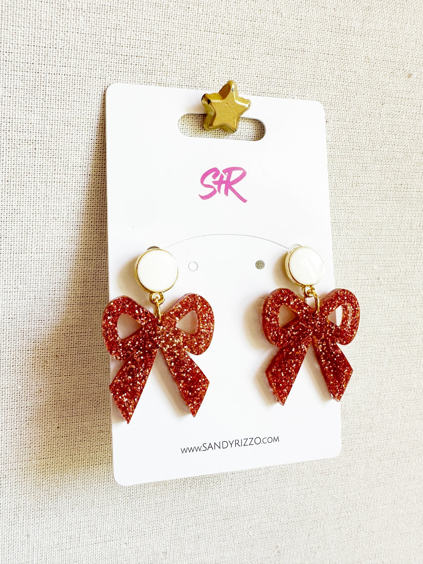 Burnt Orange Glitter Bow Dangle