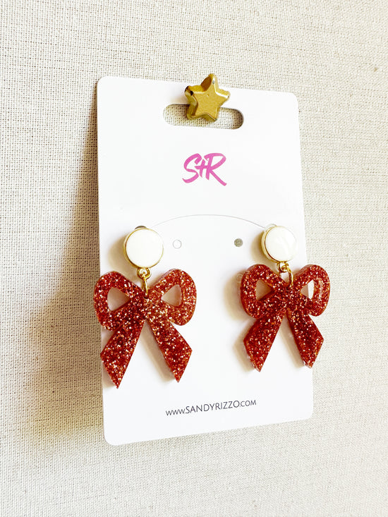 Burnt Orange Glitter Bow Dangle