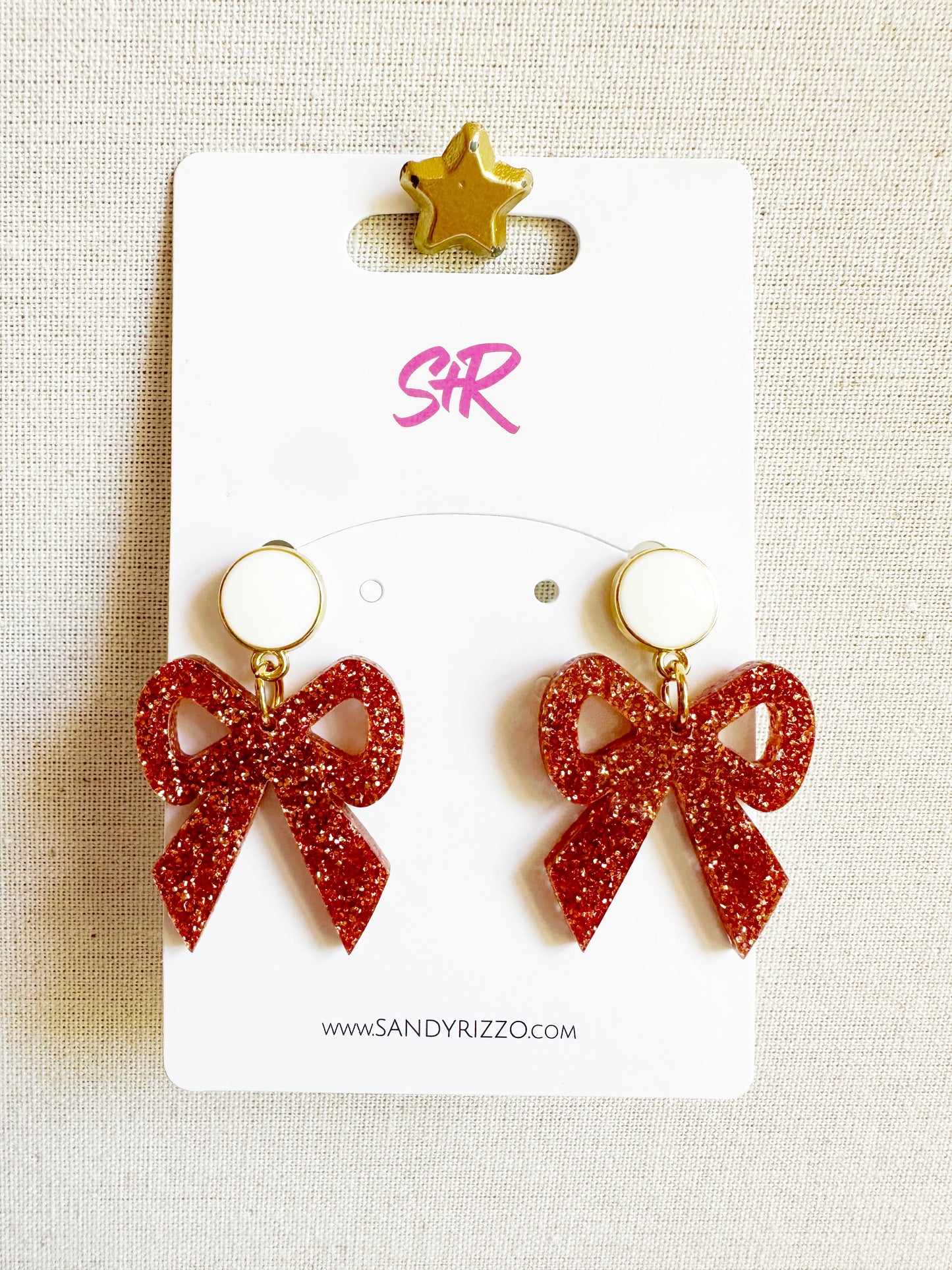 Burnt Orange Glitter Bow Dangle