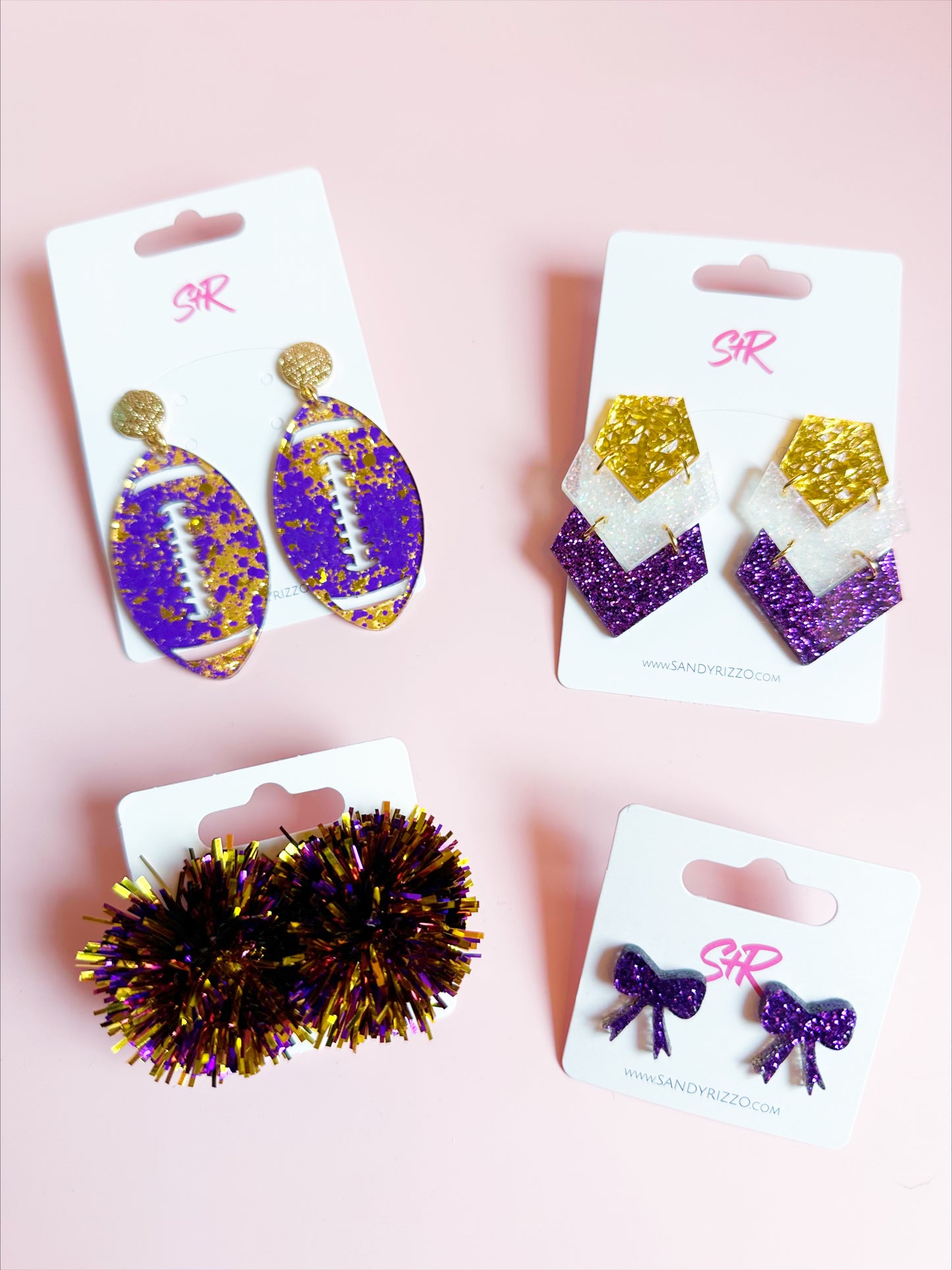 Purple and Gold Party Pom Stud