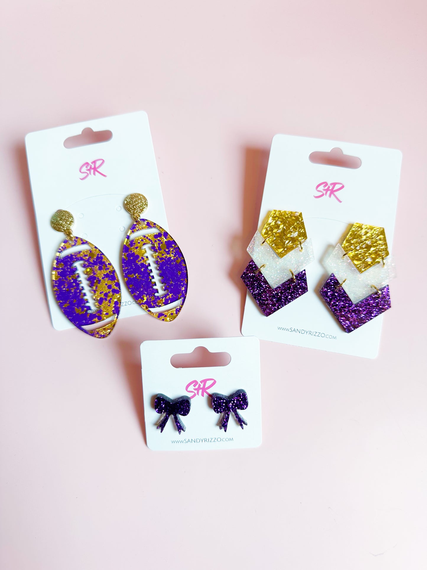 Purple Glitter Bow Stud