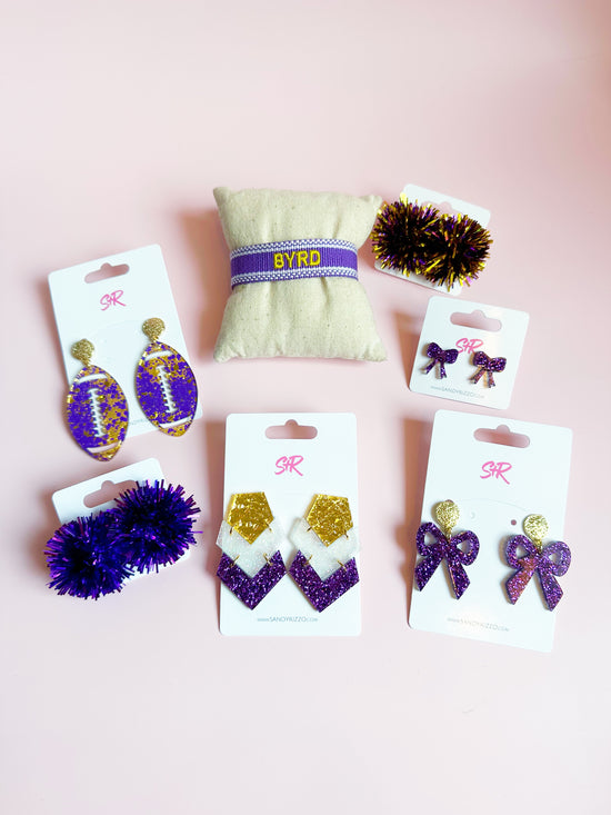 Purple Glitter Bow Stud