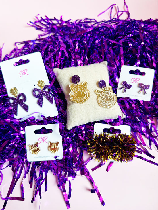 Purple Glitter Bow Stud