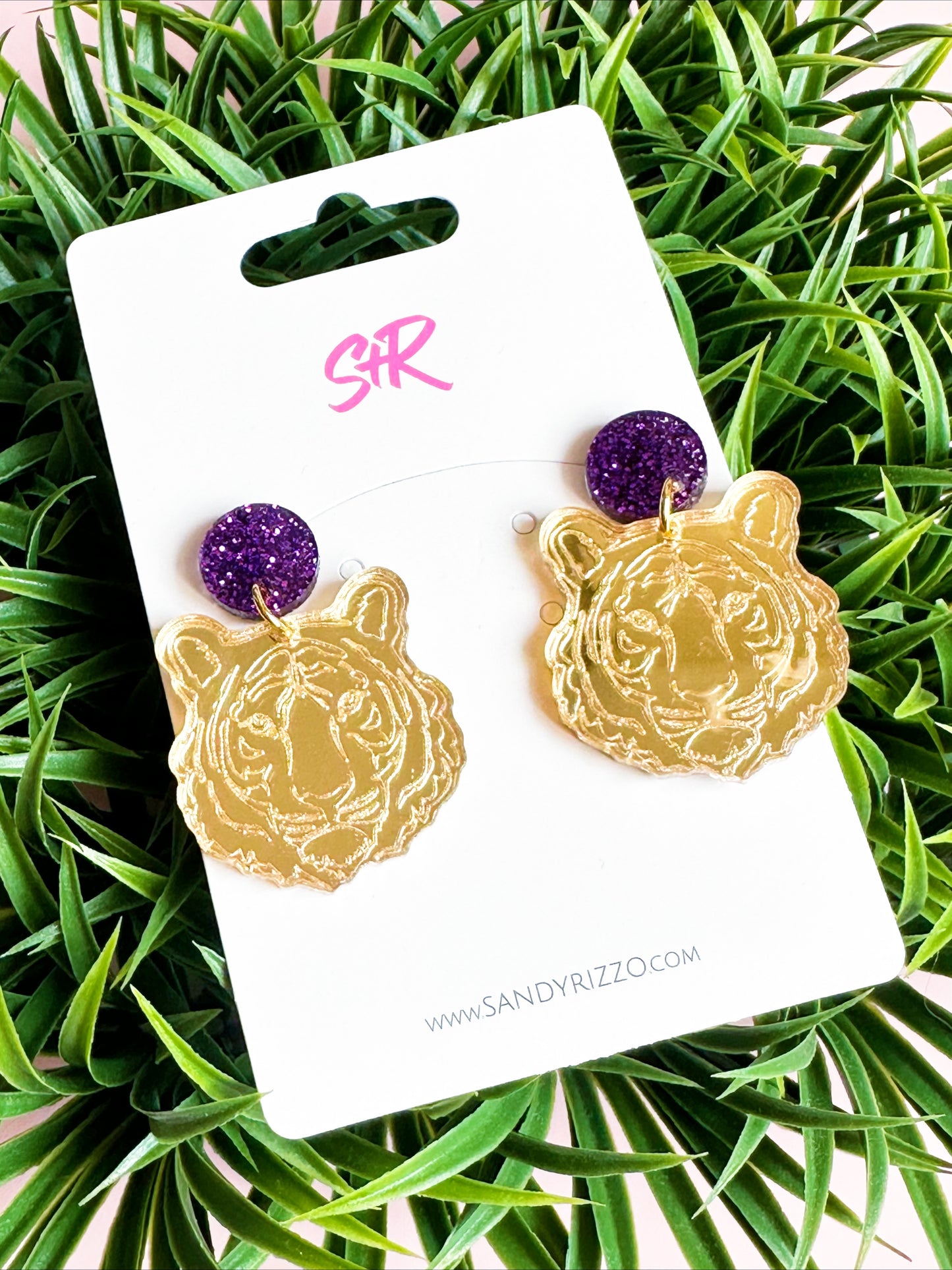 Medium Gold Tiger Dangle with Purple Top
