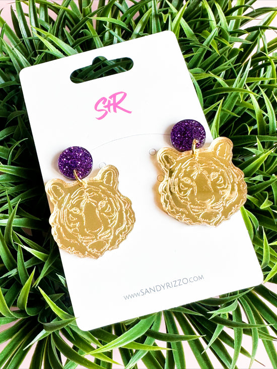 Medium Gold Tiger Dangle with Purple Top