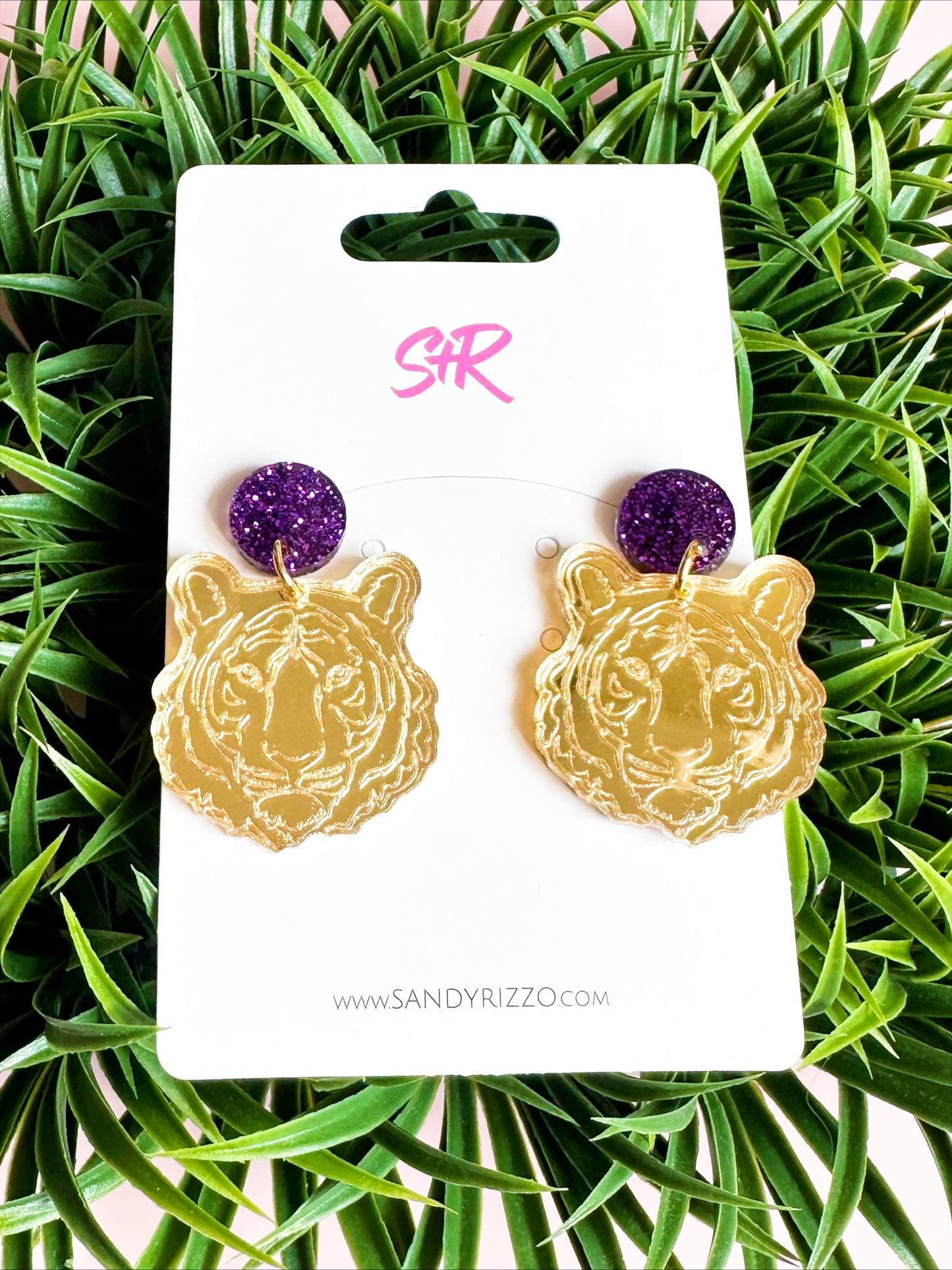 Medium Gold Tiger Dangle with Purple Top