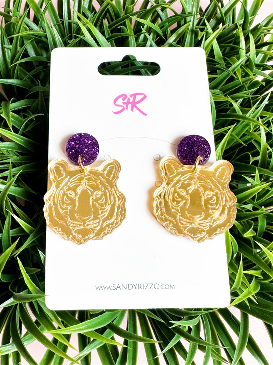 Medium Gold Tiger Dangle with Purple Top