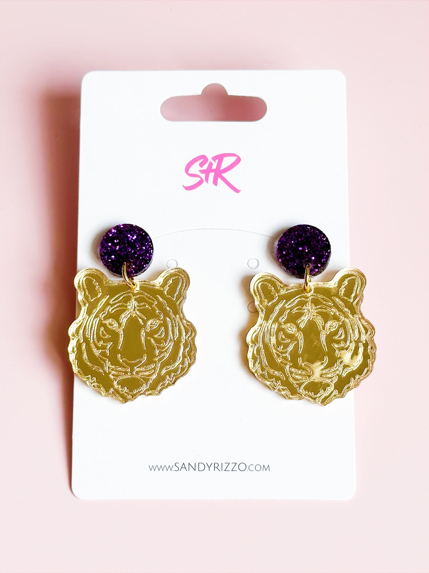 Medium Gold Tiger Dangle with Purple Top