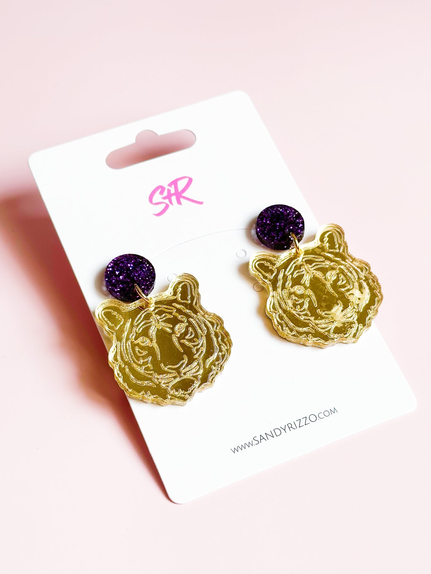 Medium Gold Tiger Dangle with Purple Top