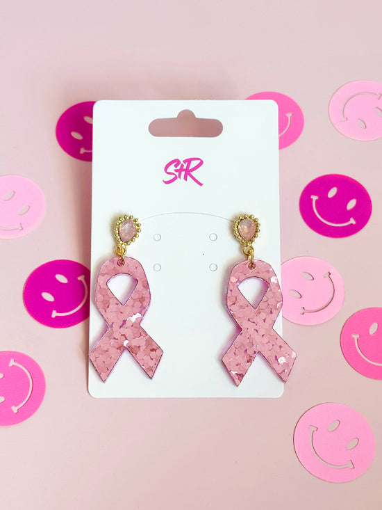 Pink Glitter Breast Cancer Awareness Ribbon