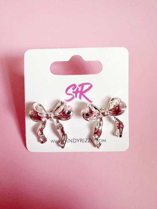 Silver Ribbon Bow Stud