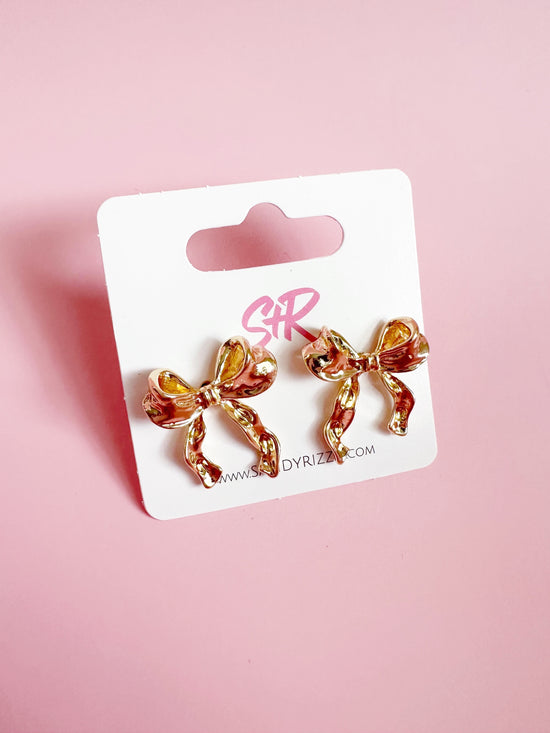 Golden Ribbon Bow Stud