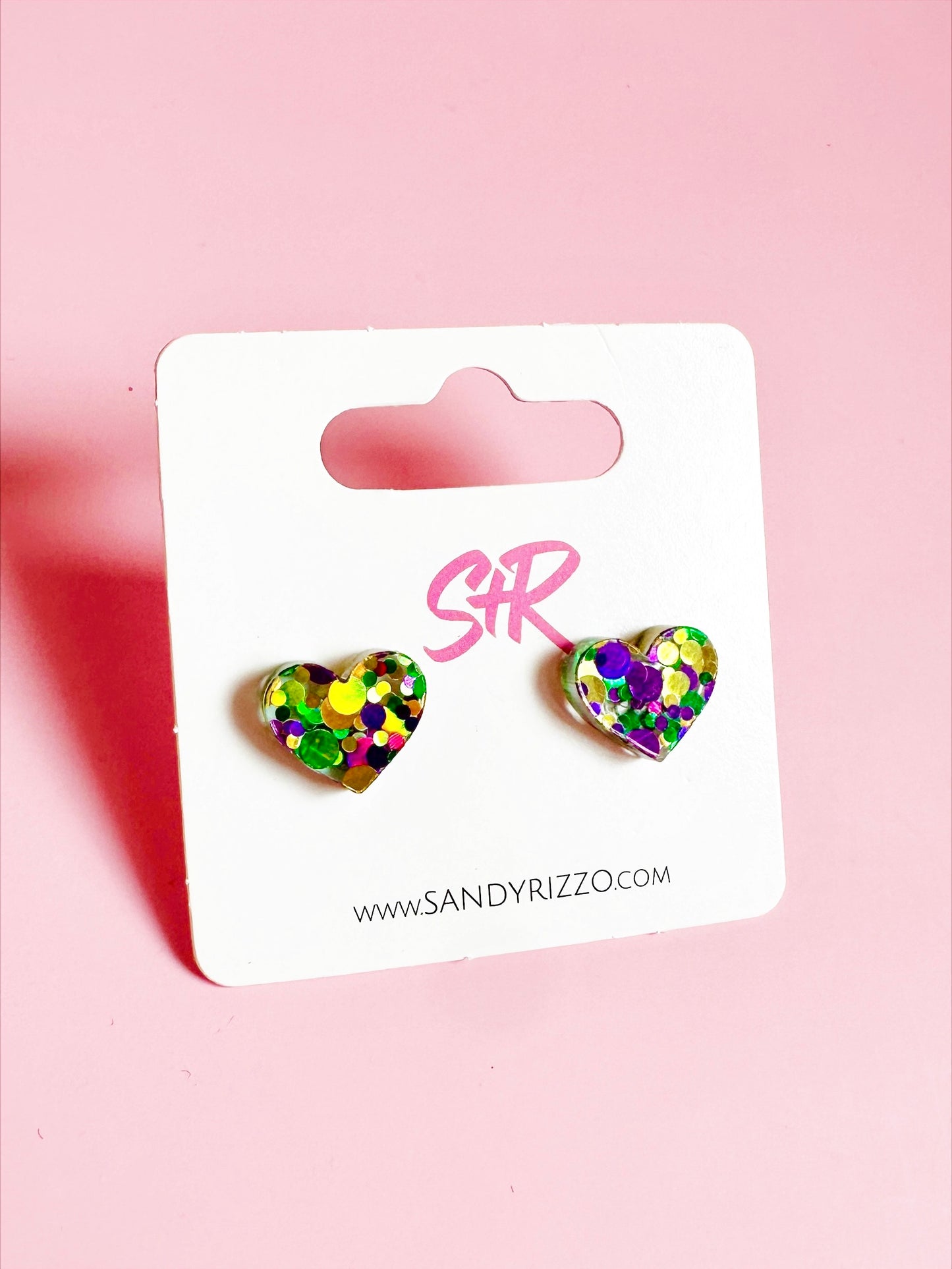Mardi Gras Heart Stud