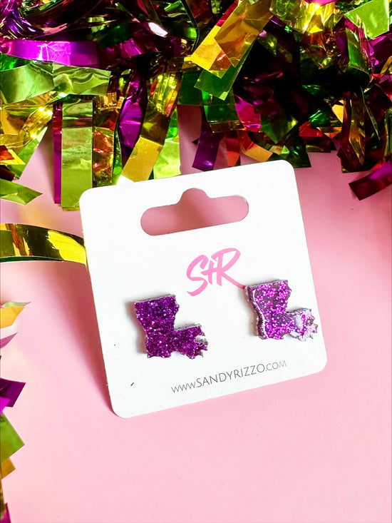 Purple Glitter Louisiana Stud