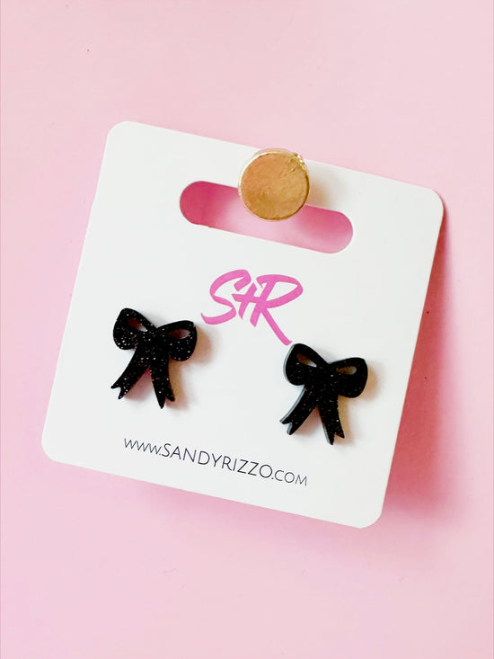 Black Sparkle Bow Stud
