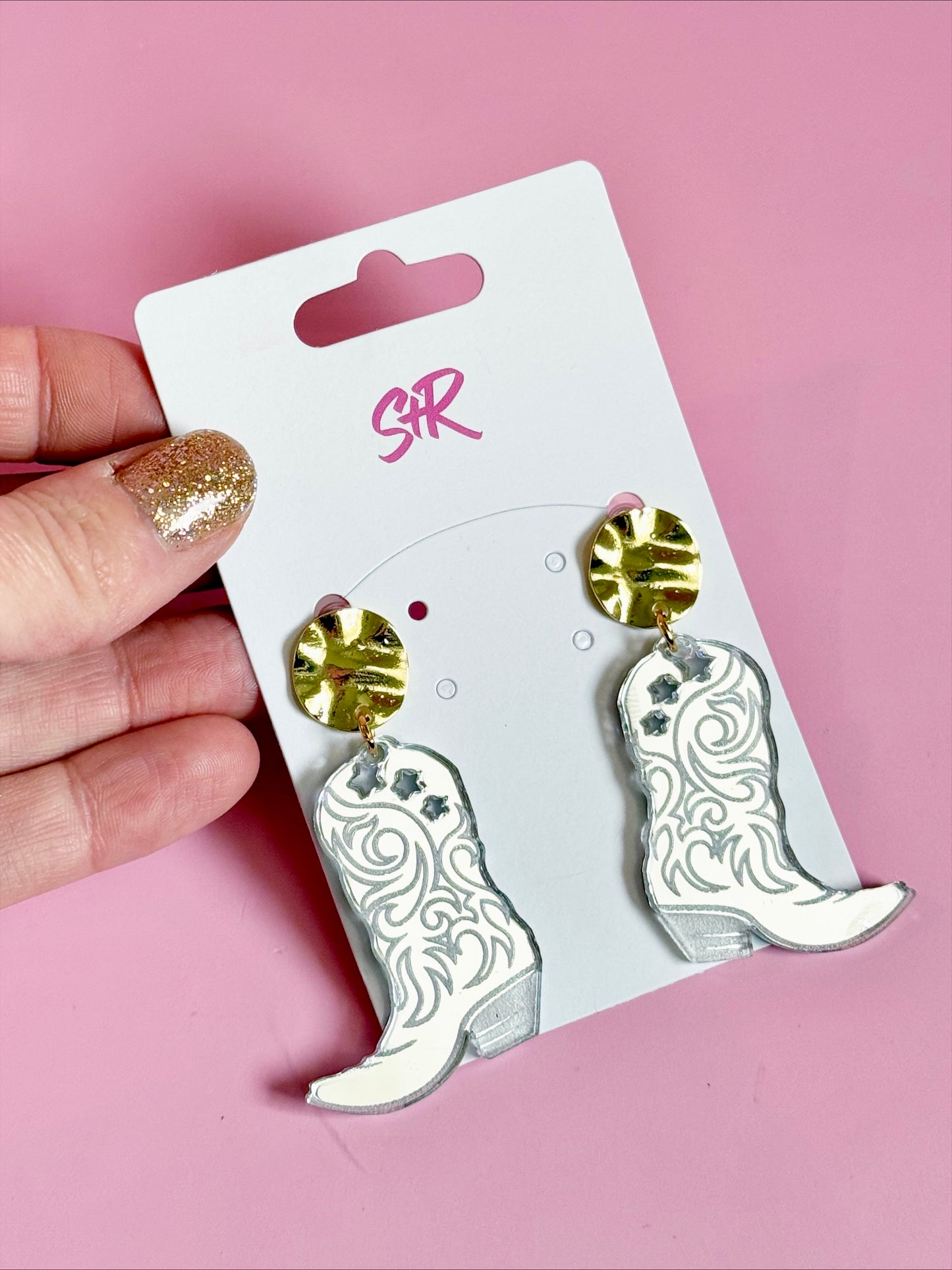 Silver Cowgirl Boots with Gold Top