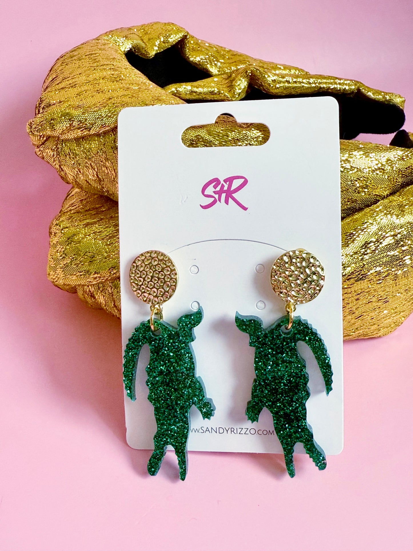 Green Glitter Gator Dangle