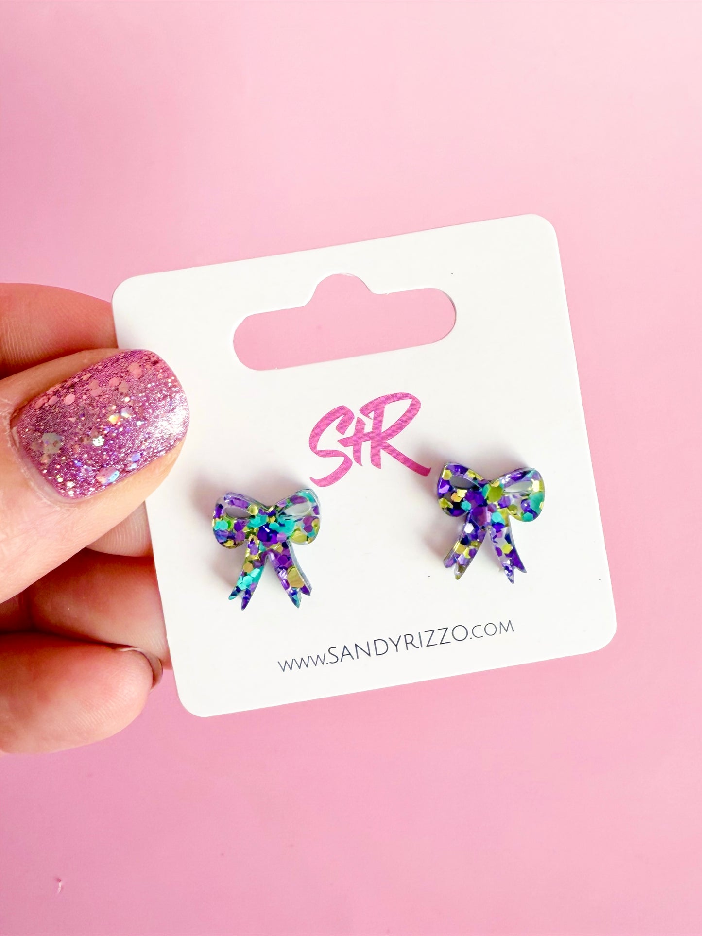 Spring Glitter Bow Stud