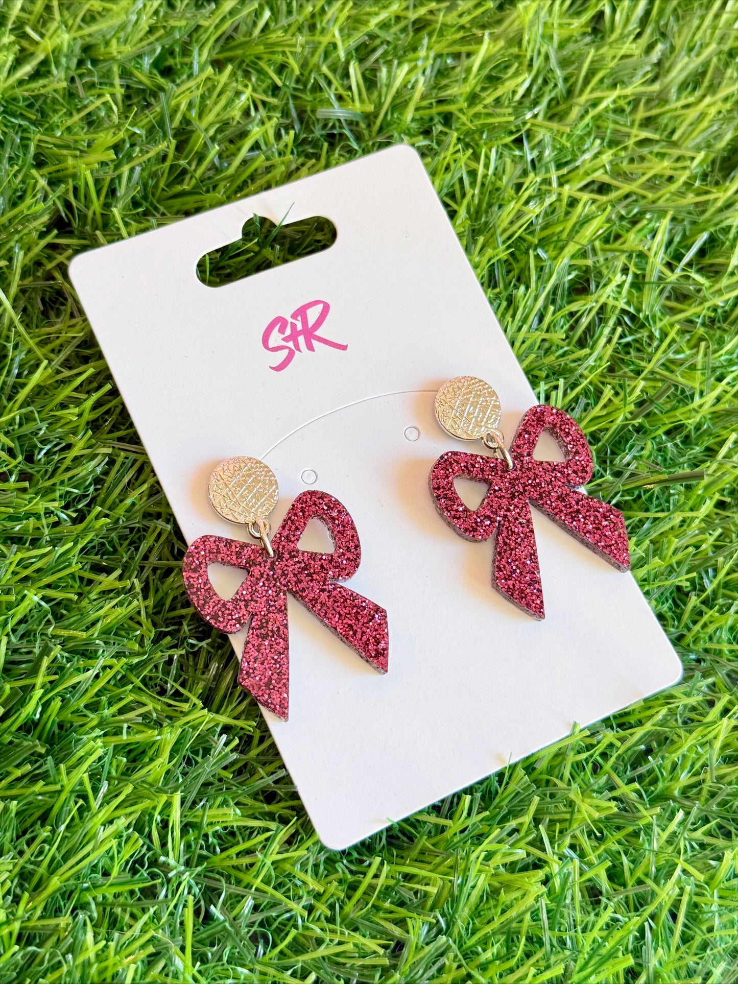 Maroon Glitter Bow Dangle