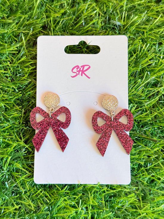 Maroon Glitter Bow Dangle
