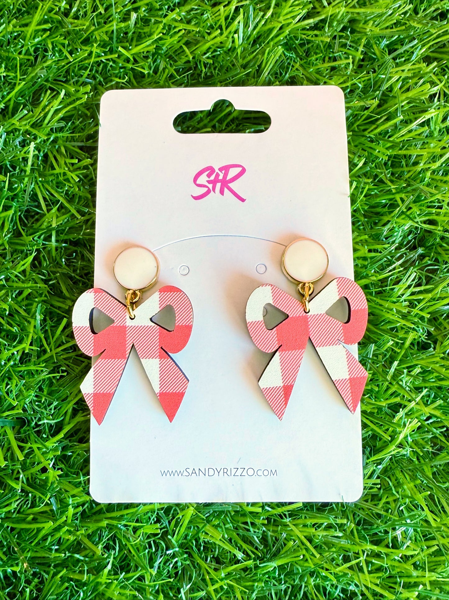 Red and White Gingham Bow Dangle
