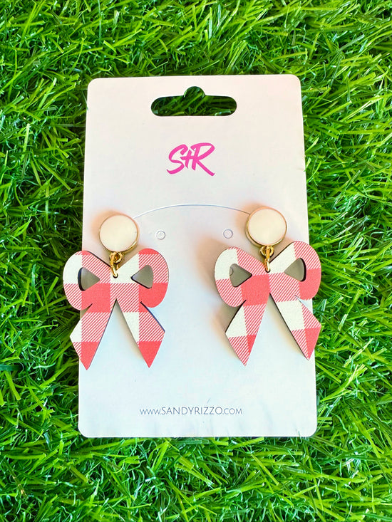 Red and White Gingham Bow Dangle