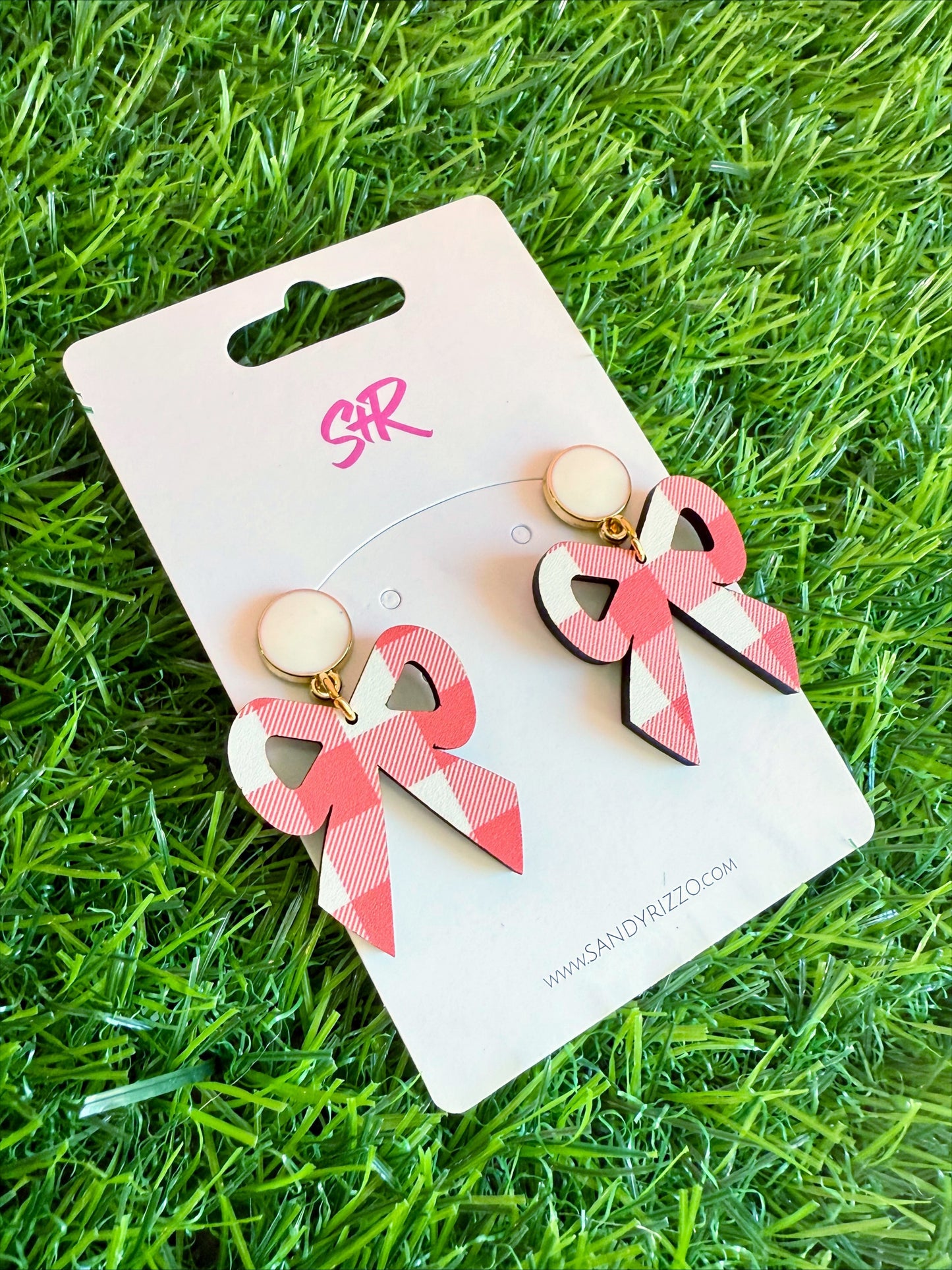Red and White Gingham Bow Dangle