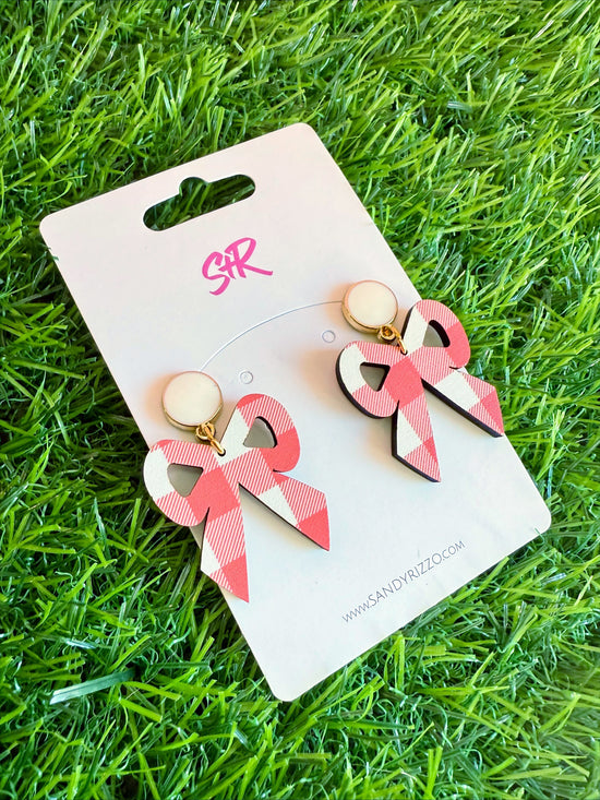 Red and White Gingham Bow Dangle