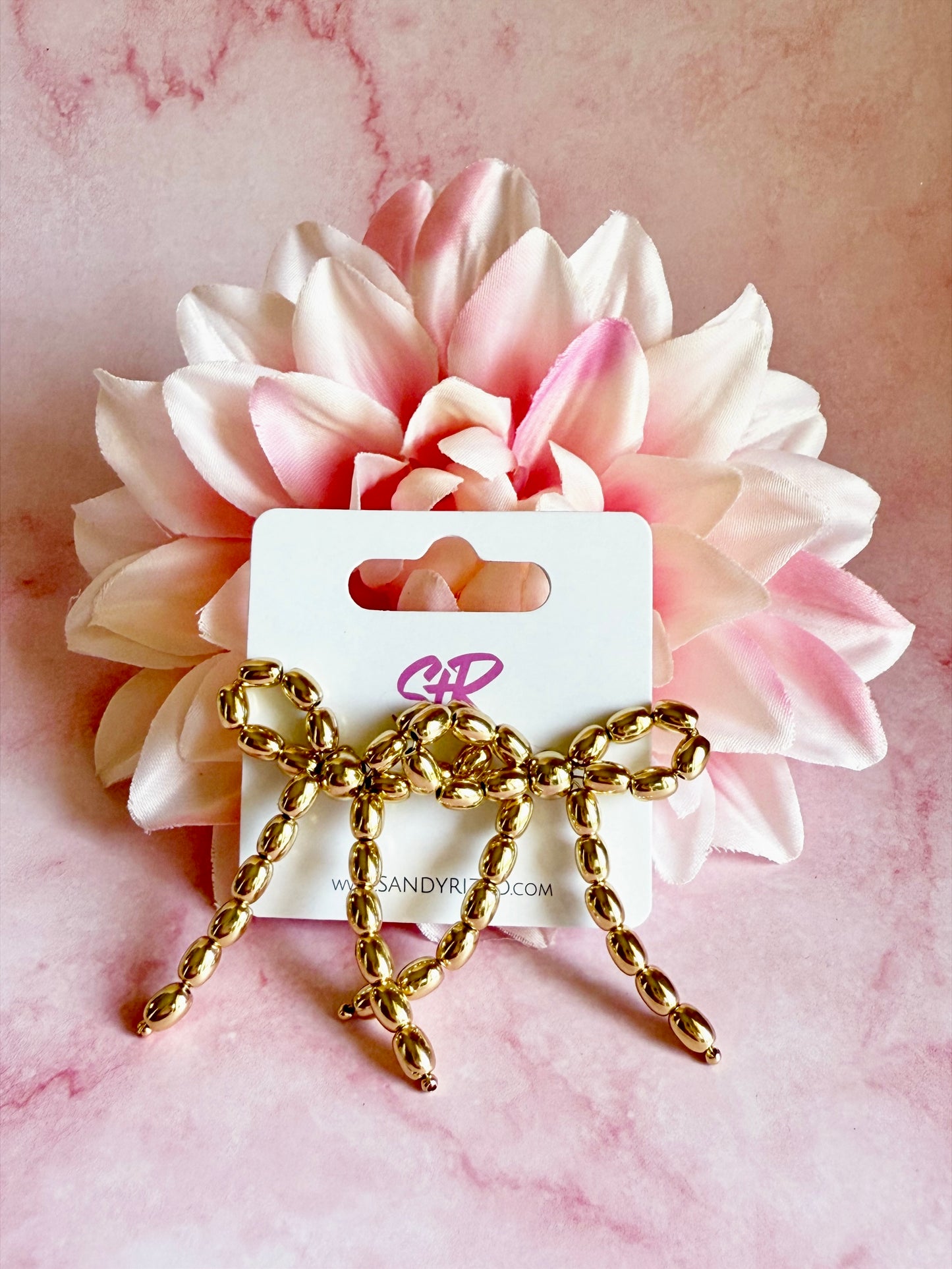 Beaded Gold Bow Stud