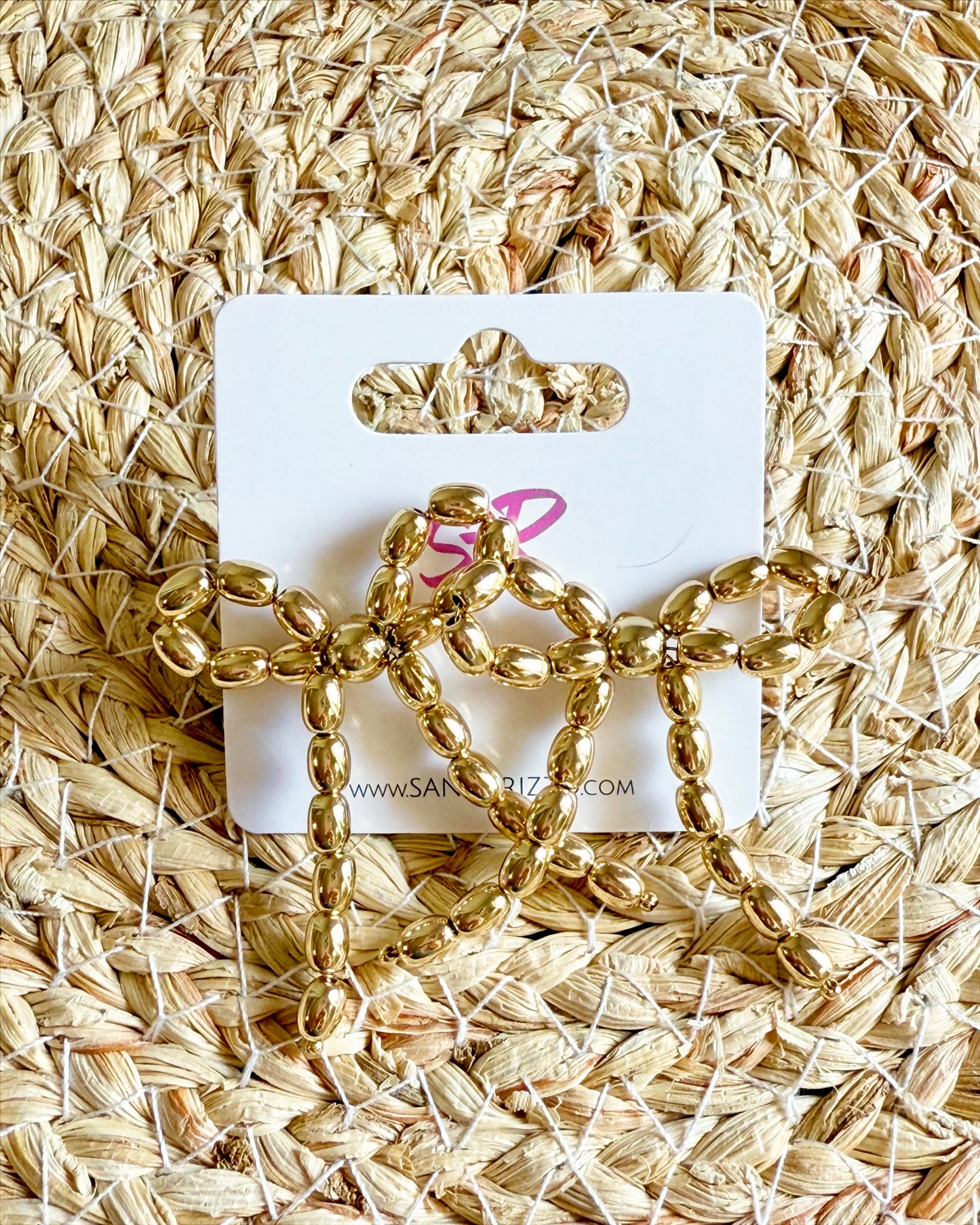 Beaded Gold Bow Stud
