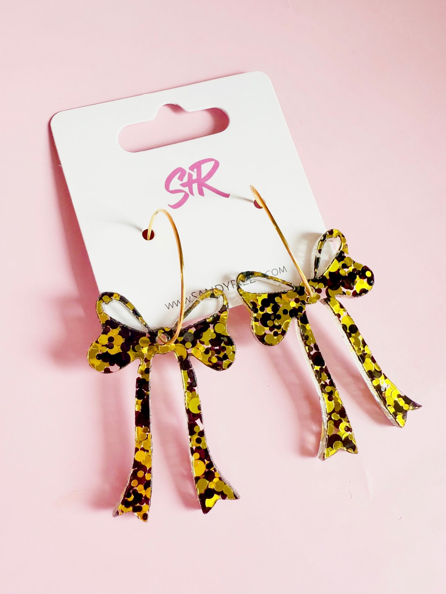 Black and Gold Glitter Bow Hoop