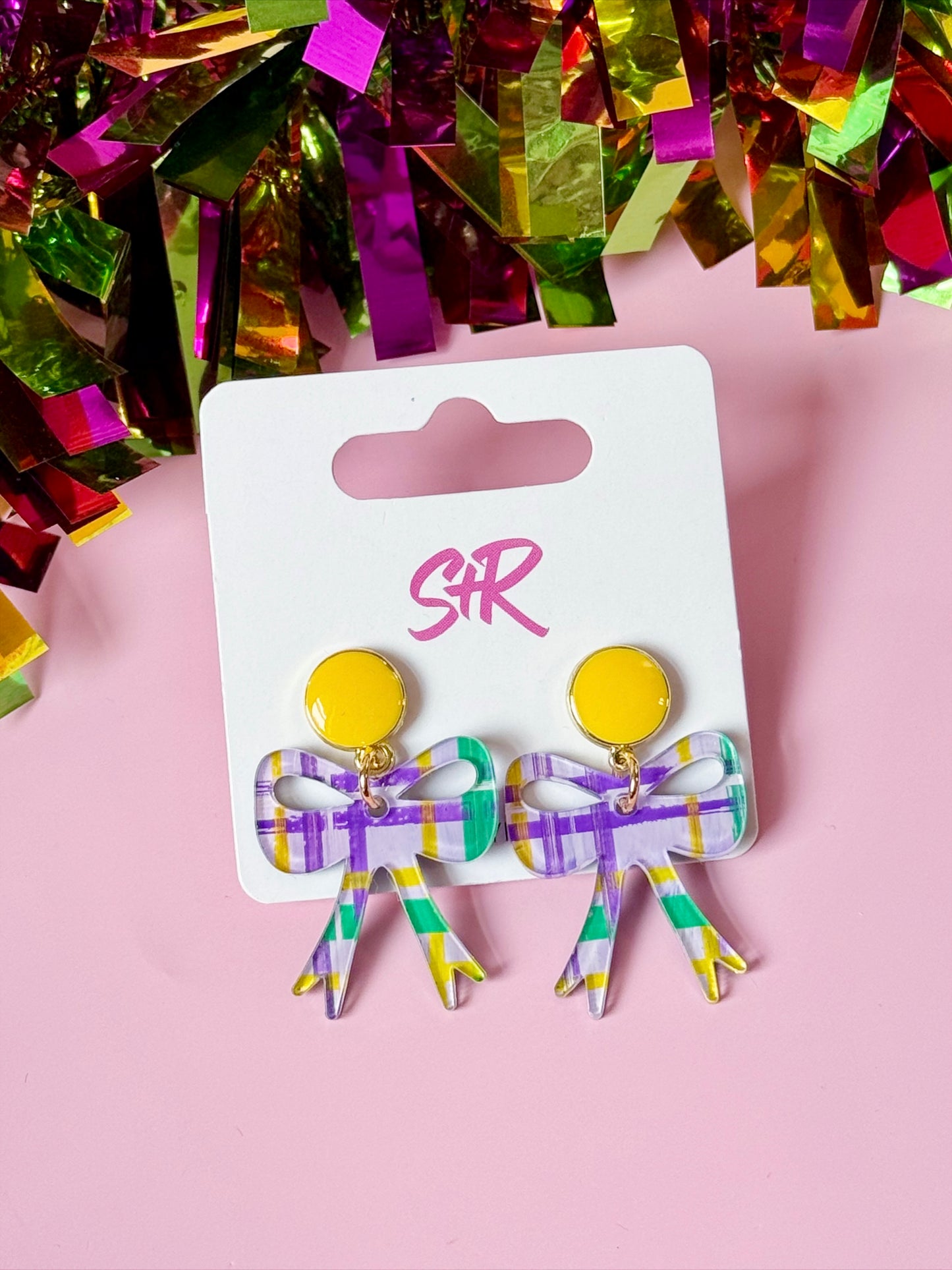 Mardi Gras Art Plaid Petite Bow