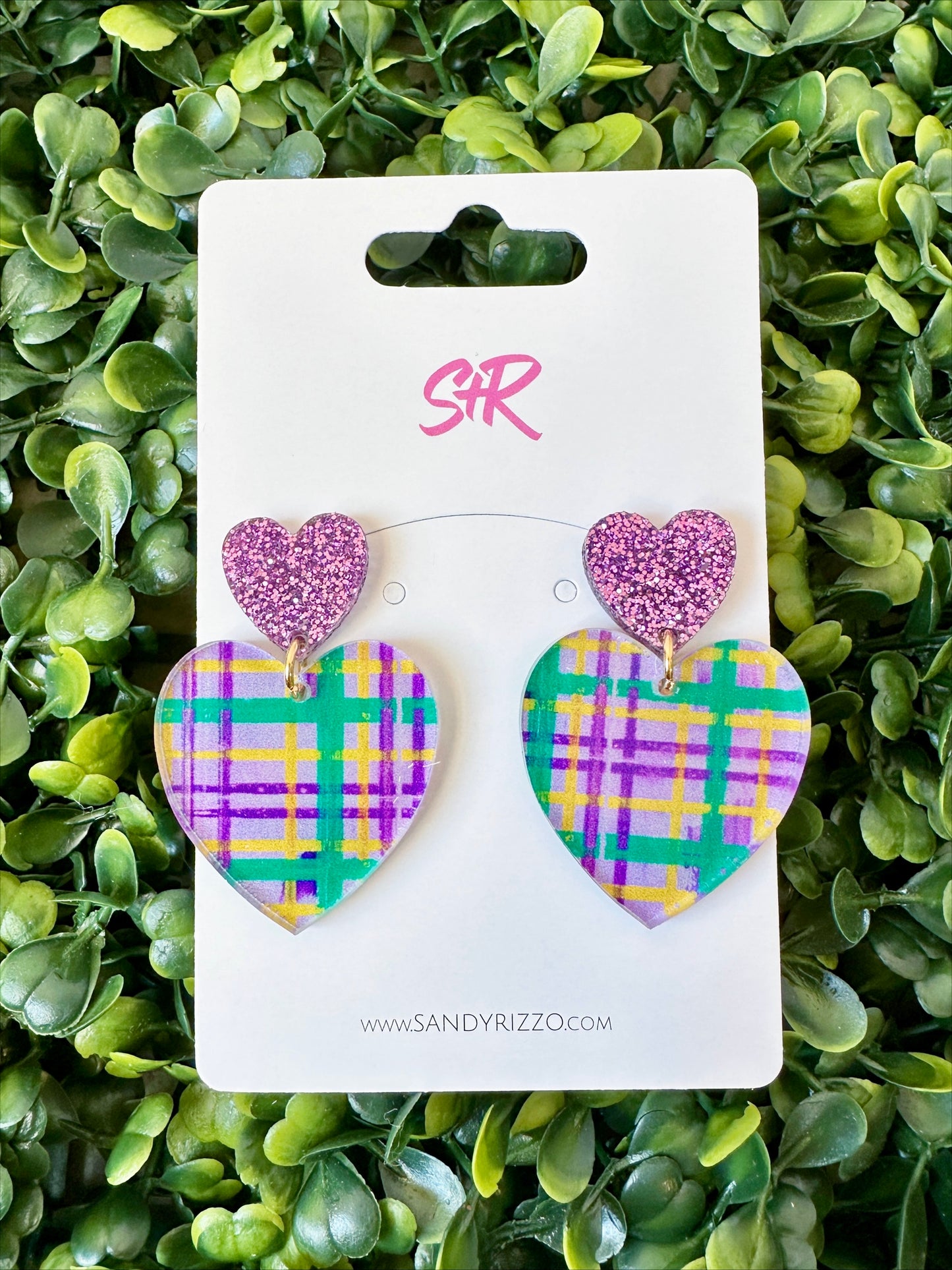 Mardi Gras Plaid Double Heart
