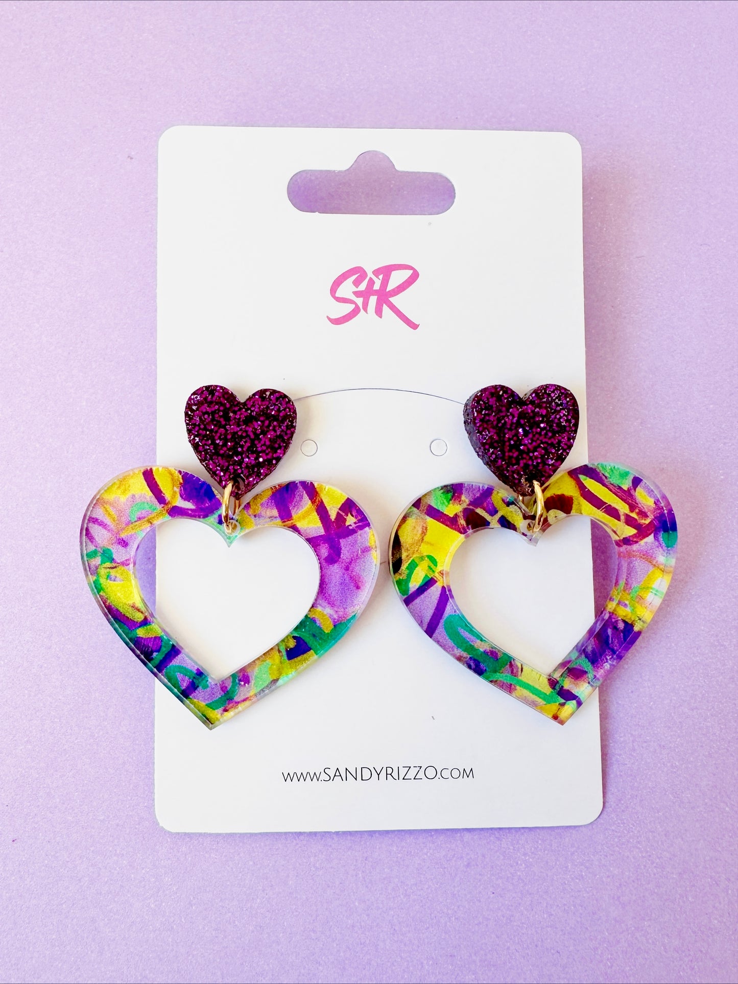 Mardi Gras Graffiti Heart Dangle