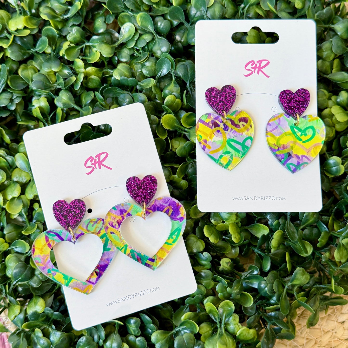 Mardi Gras Graffiti Heart Dangle