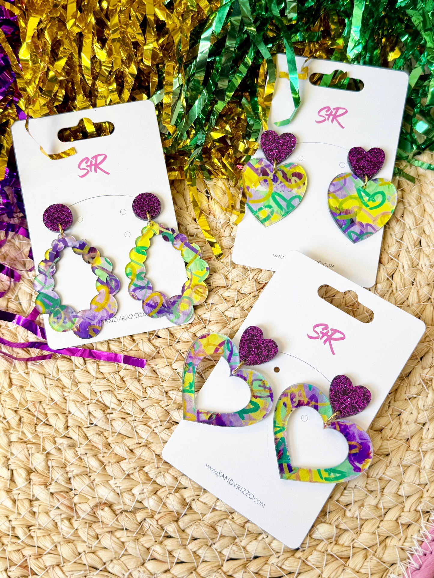 Mardi Gras Graffiti Heart Dangle