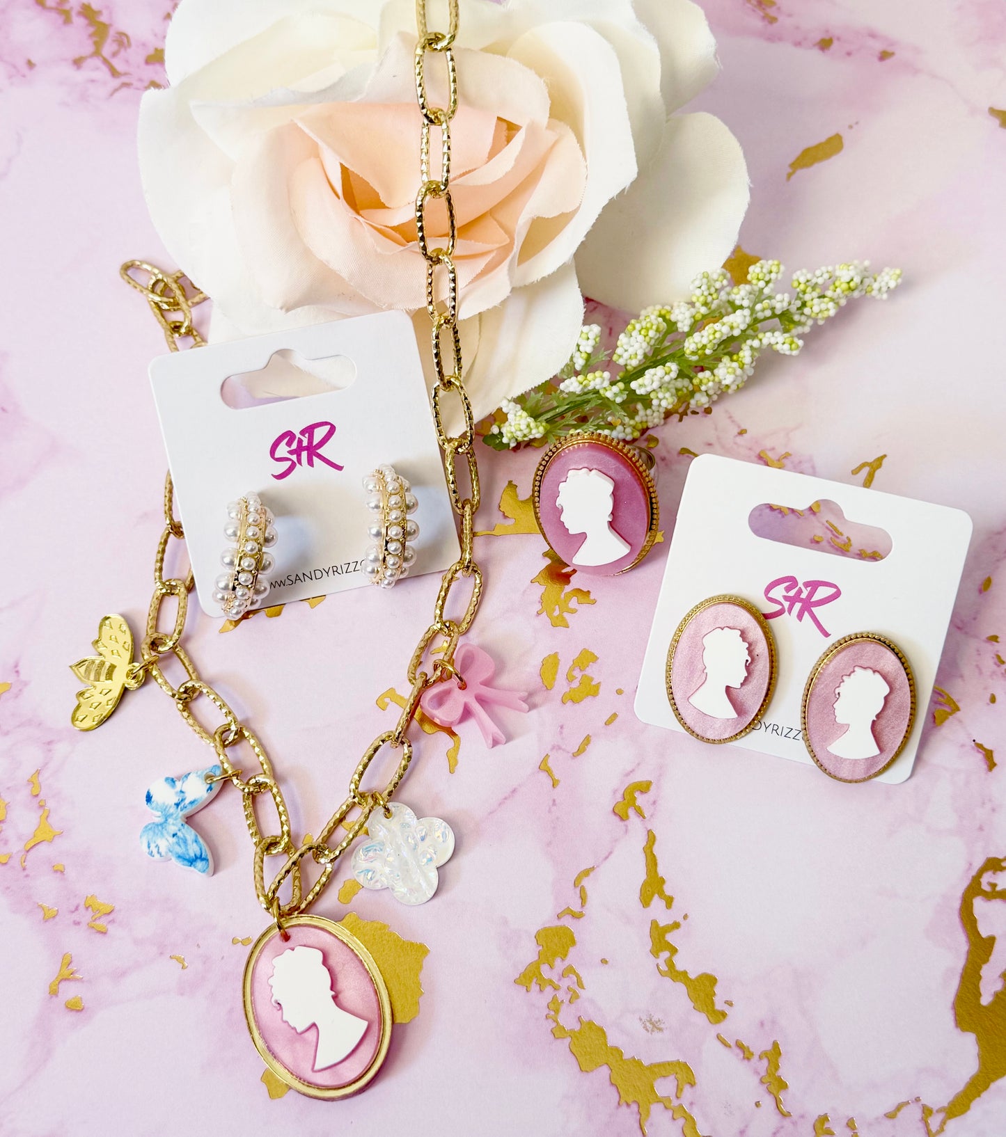 Sandy Rizzo Pink Cameo Statement Stud – Sandy + Rizzo
