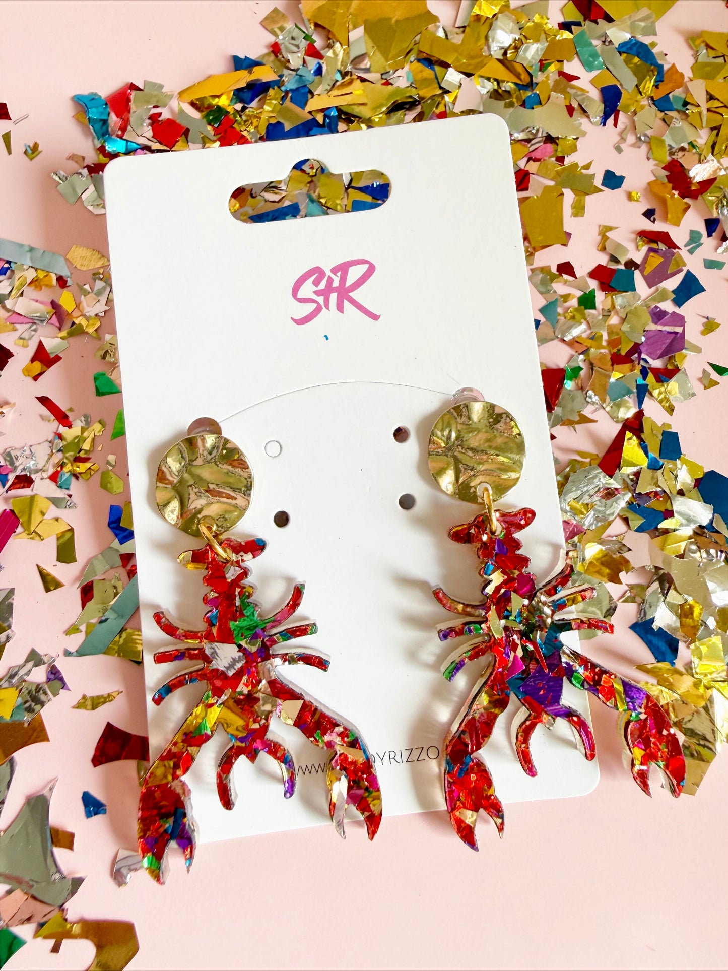 Red Confetti Crawfish Dangle