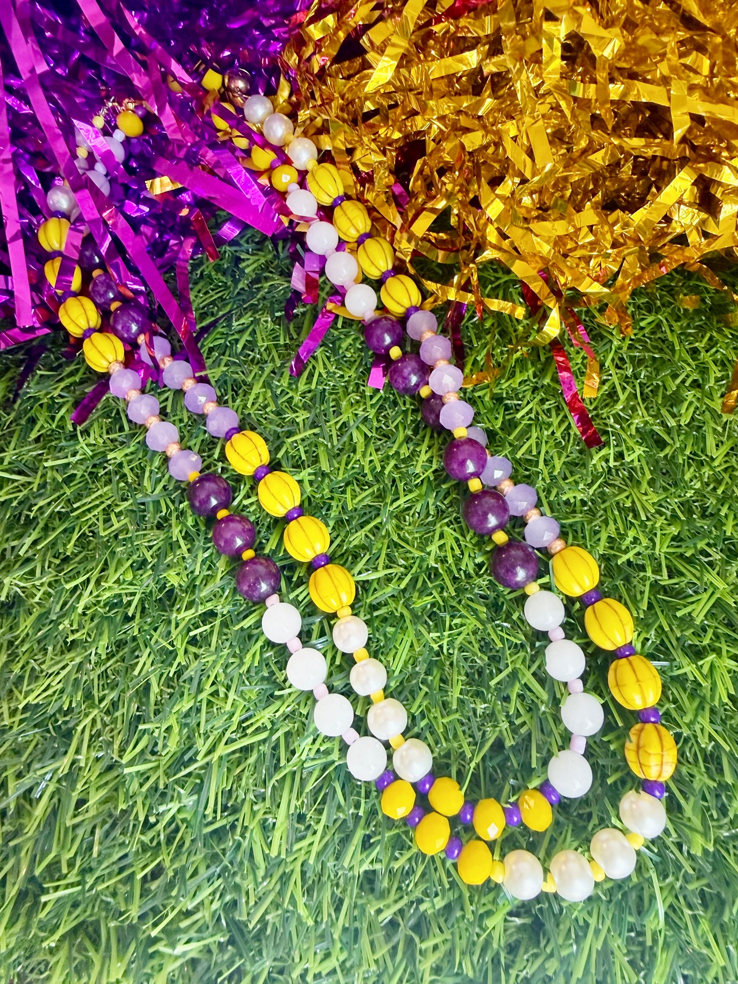 Purple and Yellow Beaded Necklace