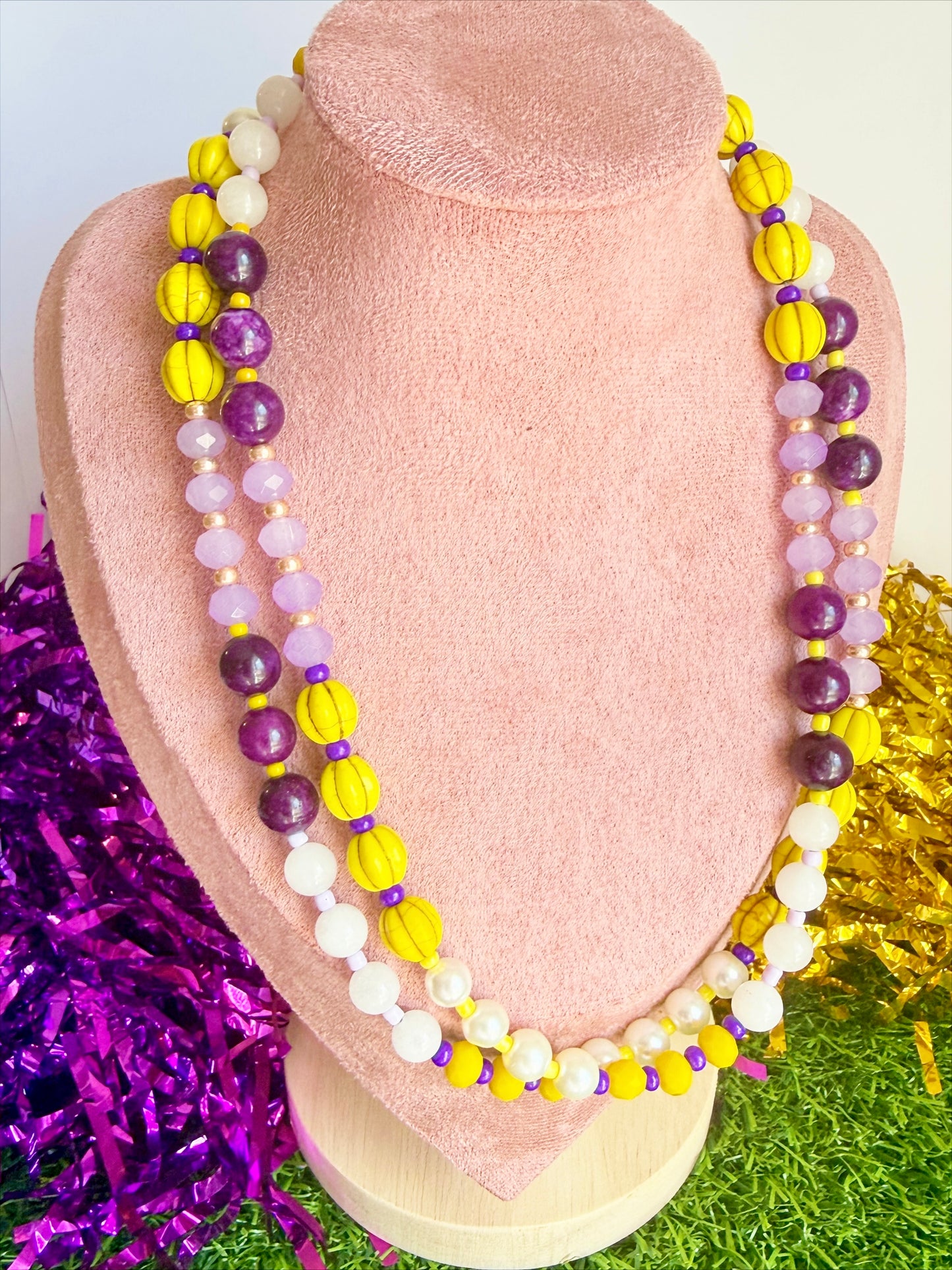 Purple and Yellow Beaded Necklace