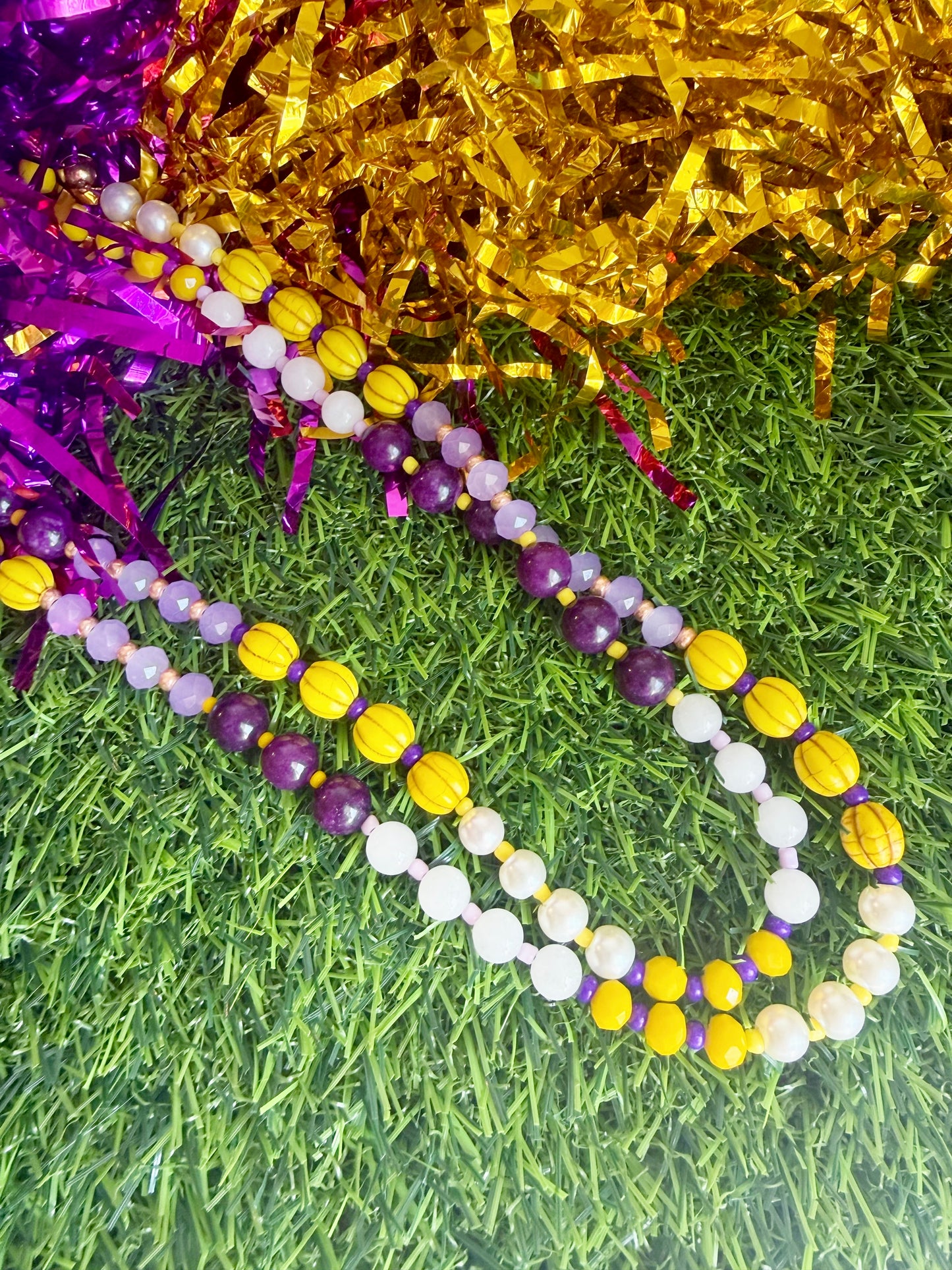 Purple and Yellow Beaded Necklace