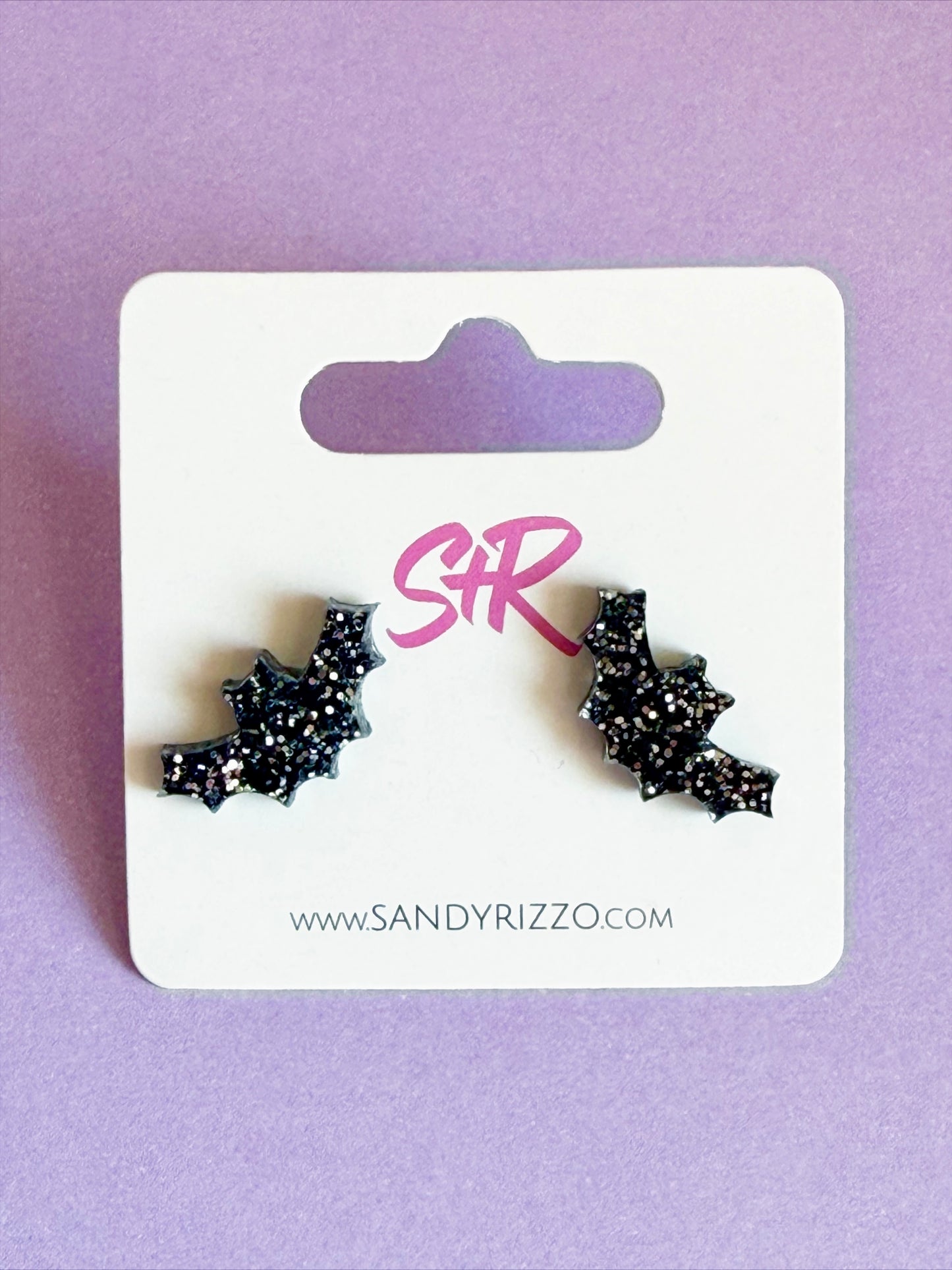 Black Glitter Bat Stud