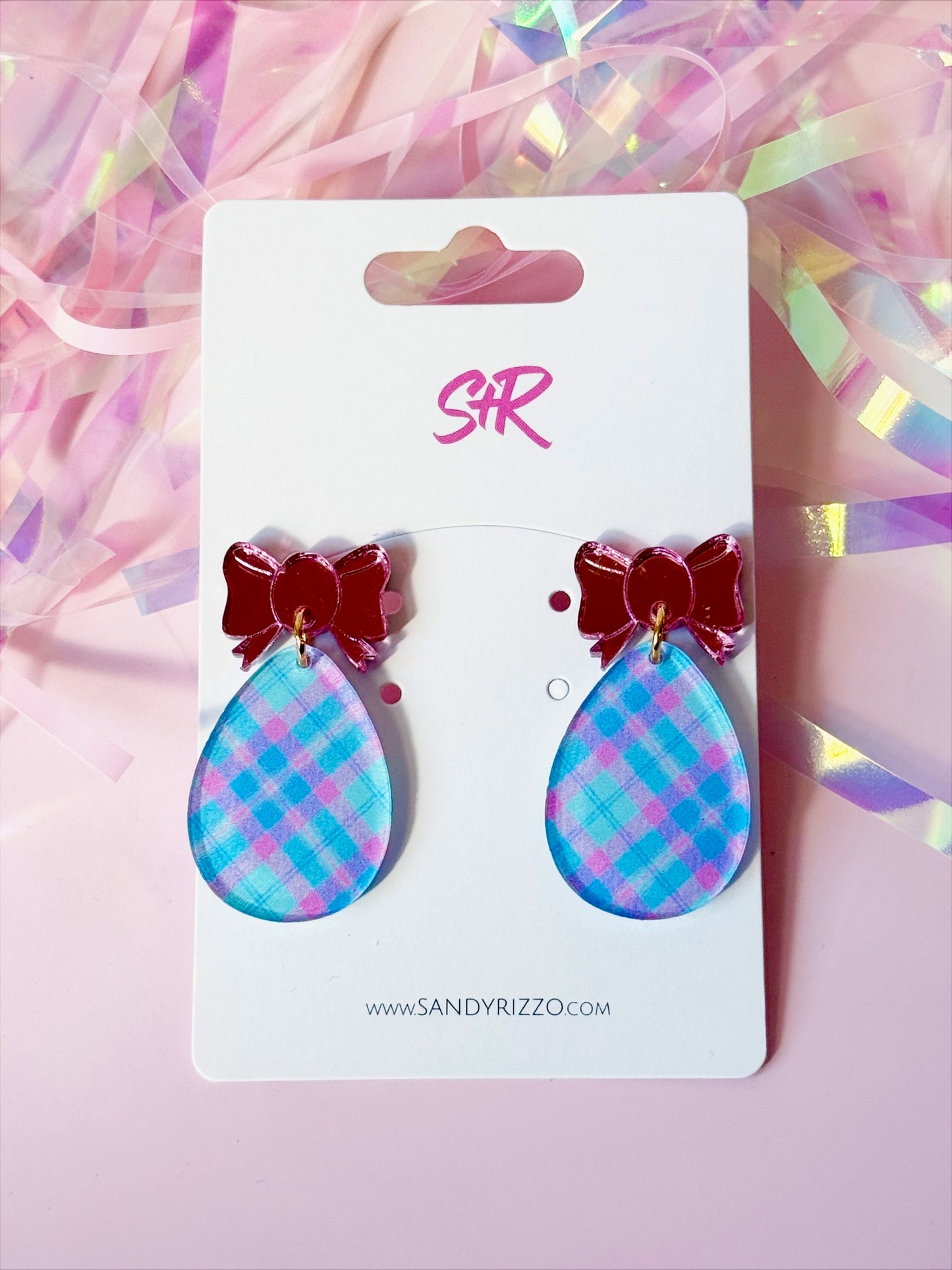 Blue and Pink Plaid Egg Dangle