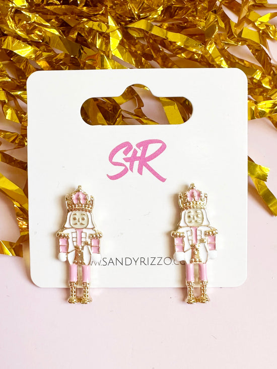 Small Pastel Pink Enamel Nutcracker Stud
