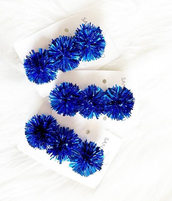 Blue Party Pom Hair Clip