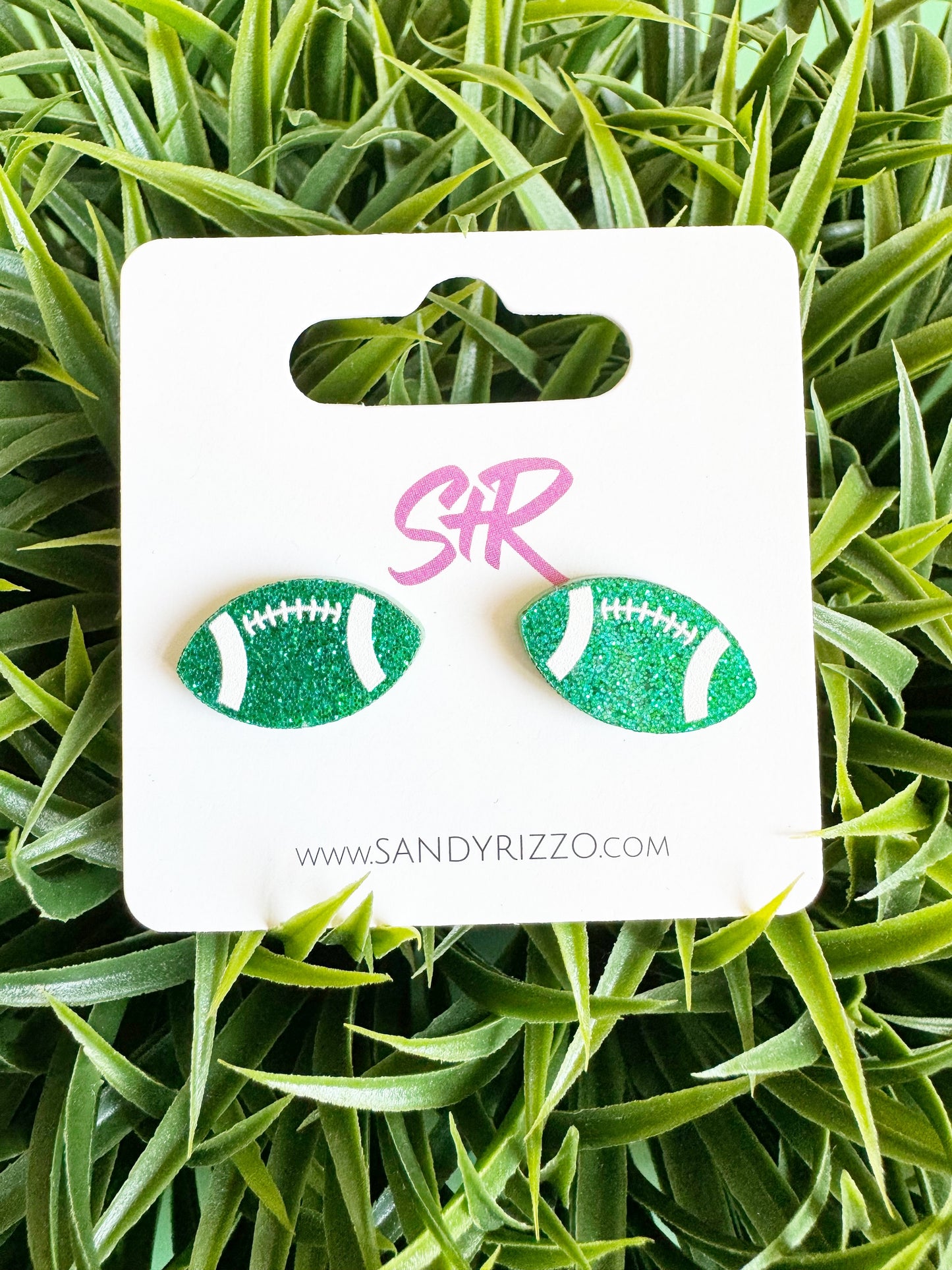 Green Glitter Football Studs