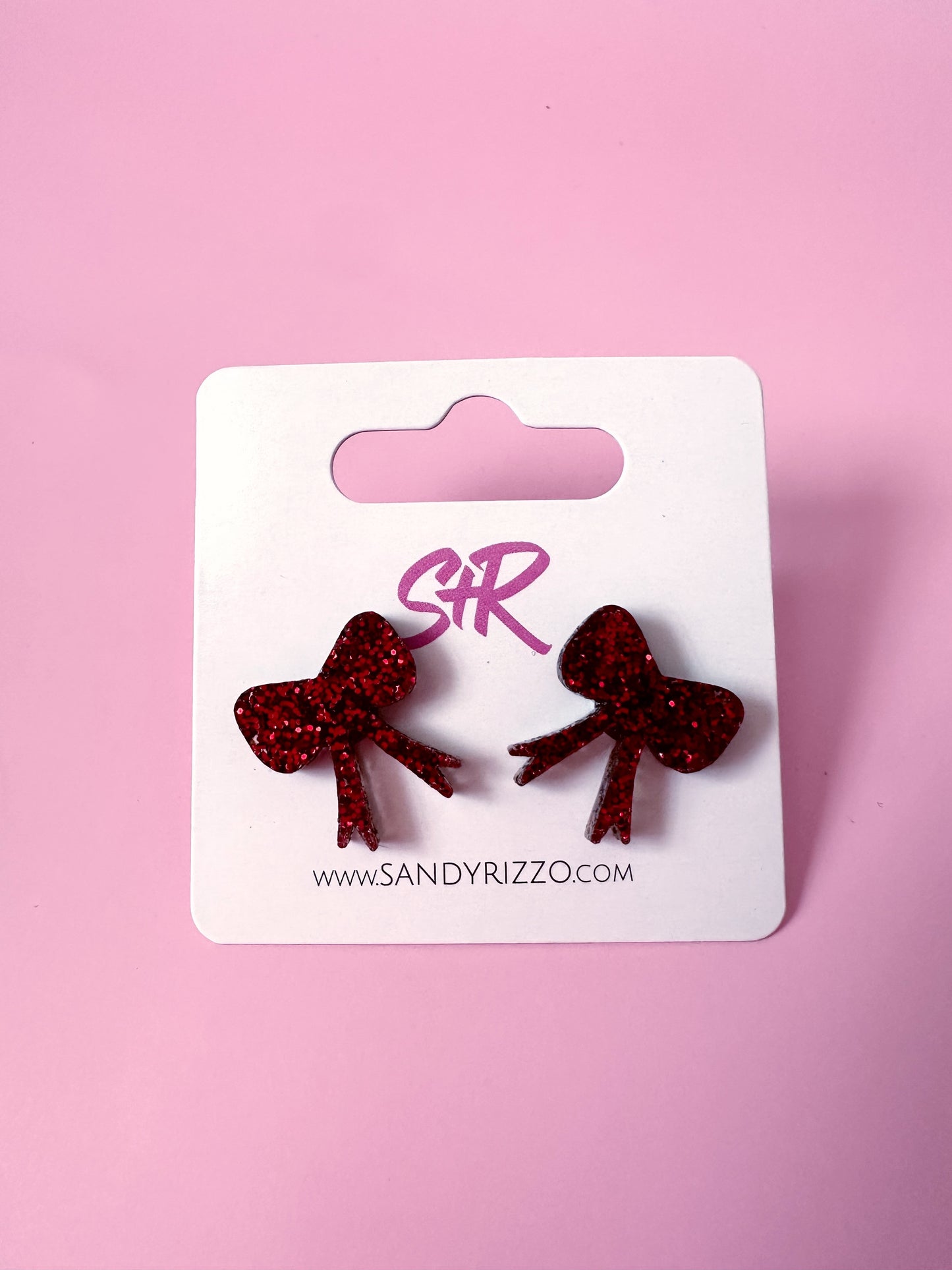 Maroon Glitter Bow Stud
